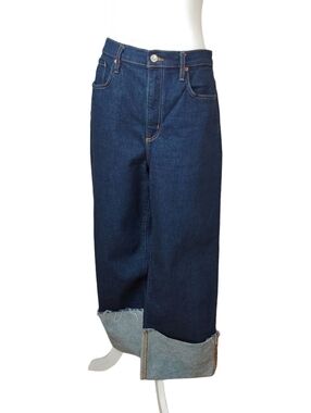 Zara The Fold Up Wide Leg Indigo Blue Denim Jeans Women's size 12